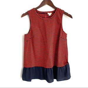 JCREW New $50 Womens Small Blue/Red Stripe Sleeveless Peplum Tank Top C6 CA56445